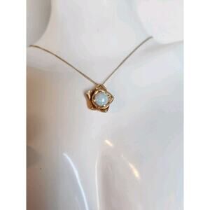 Vintage 14k Yellow Gold Natural Opal Pendant Necklace by Famor NYC 1960s 15"